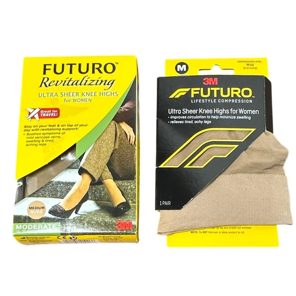 3M Futuro Compression Knee Highs Women Medium Nude‎ New 2pk Sheer Revitalizing
